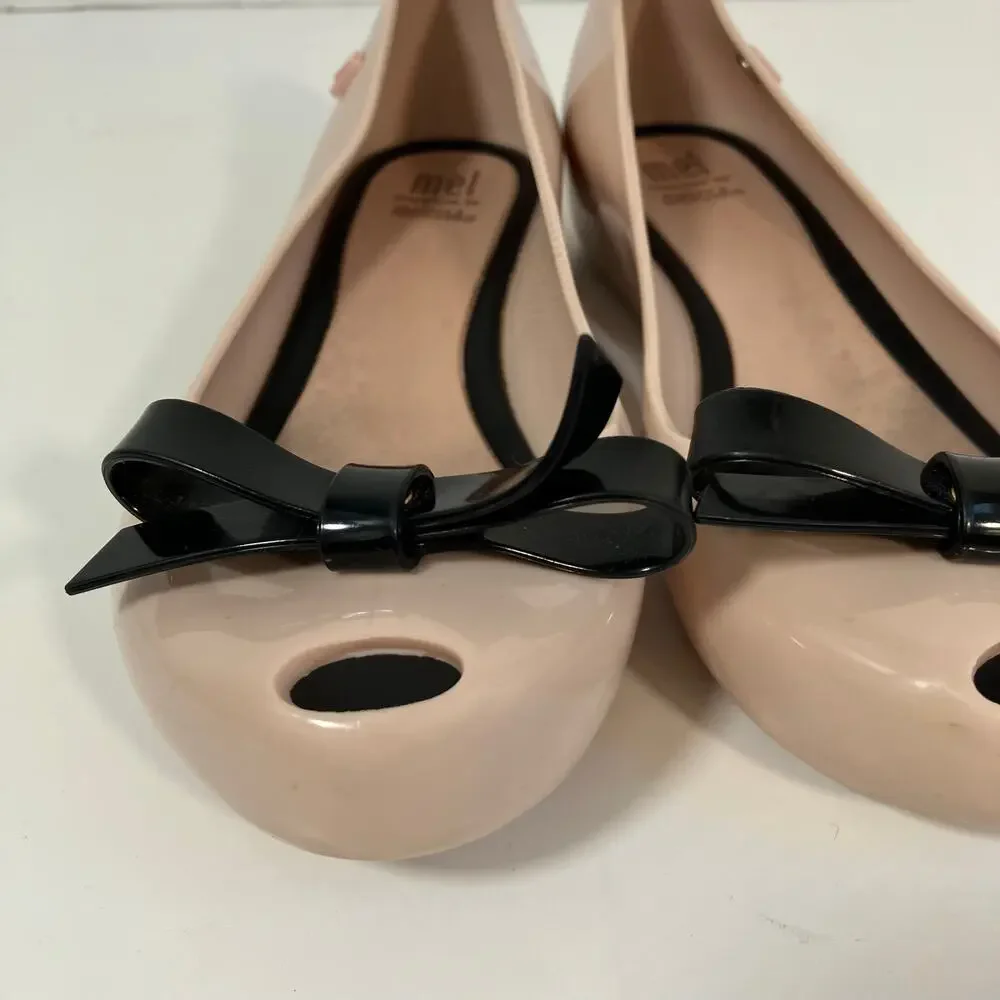 MINI MELISSA Girls Sz 1 Ultragirl Classy Jelly Shoes in Pink w Black Bow WORN